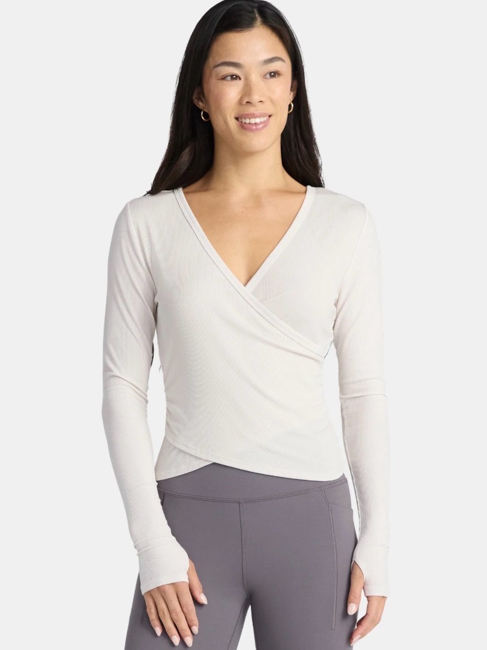 *NWOT* Avia Women's Cream Reversible Long Sleeve Wrap Top, Size Large